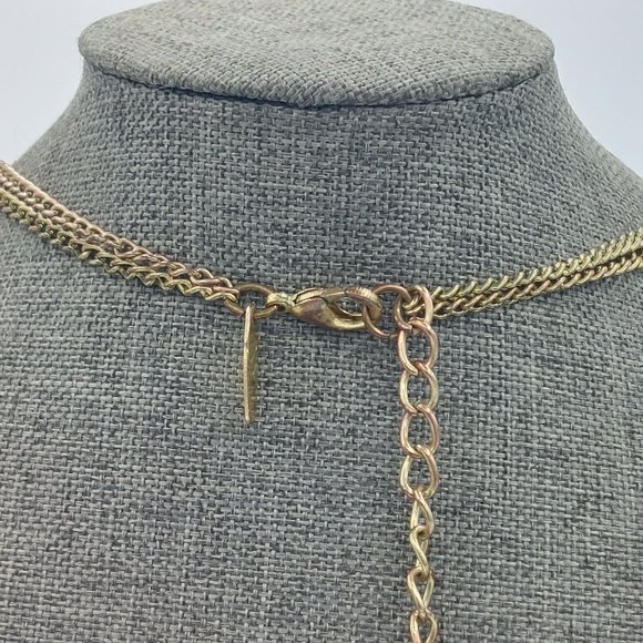 NY New York Necklace  Gold Toned Chain Filigree Framed Faceted Resin Double Stra - Picture 6 of 7